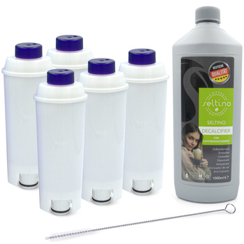 ZESTAW: 5x Spitze Ellipse filtr zamiennik do Delonghi DLS C002 + odkamieniacz Seltino Decalcifier 1L + szczoteczka