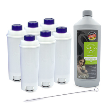 ZESTAW: 6x Spitze Ellipse filtr zamiennik do Delonghi DLS C002 + odkamieniacz Seltino Decalcifier 1L + szczoteczka